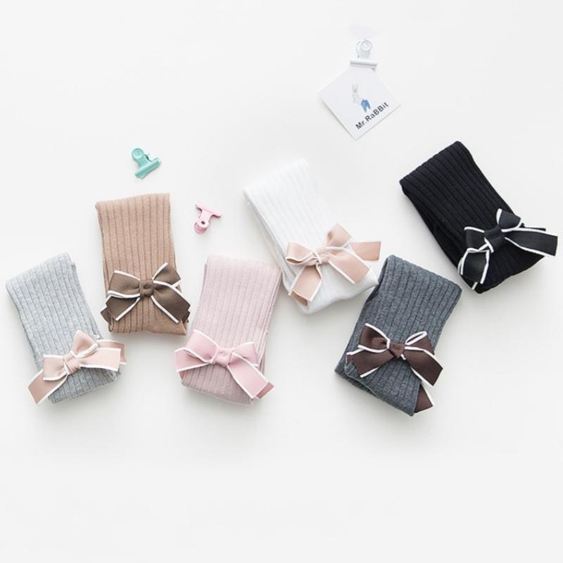 Girls Bowknot Pantyhose Fall Cotton Knit Infant Stocking Sweet Lolita Style Children Pantyhose Baby Autumn Spring Tights 1-10years