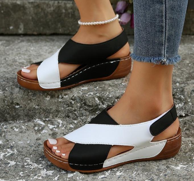 Fashion New Women's Contrast Color Wedge Sandals Summer Peep Toe Non Slip Beach Shoes Woman Comfortable Platform Roman Sandalias Mujer
