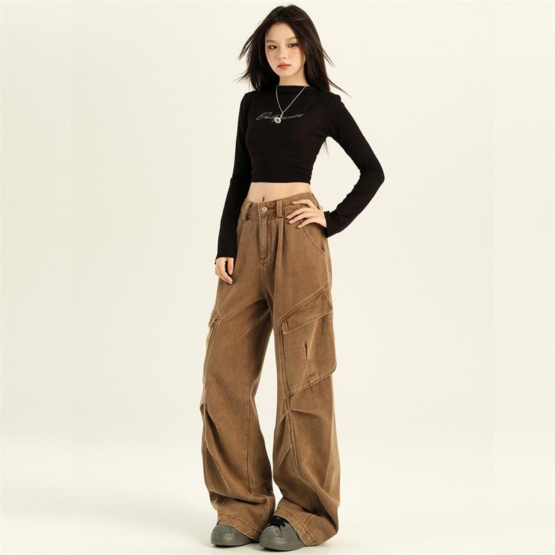 Jeans Work Pants for Women In Spring New Style, Personalized and Fashionable, Loose High Waist Wide-leg Pants for Women In Spring Style