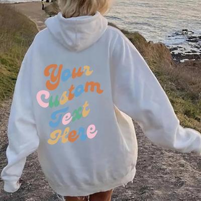 Down Sleeve Women'S Fleece Sweater Plain Letter Print Kangaroo Pocket Drawstring Print Hoodie