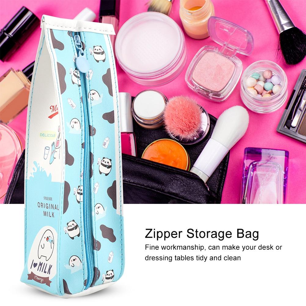 3Colors Cartoon Milk Stationery Bag Waterproof PU Large Capacity Pencil Case Storage Bag
