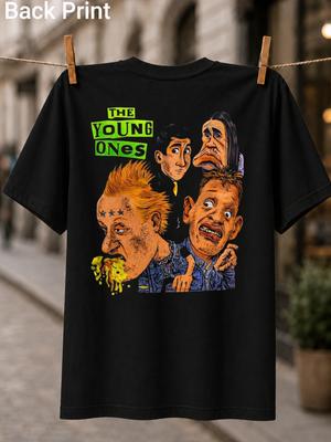 Unisex Tshirt The Young Ones Cast Tshirt Rebellious Punk Comedy Group Caricature With Chaotic 1980s British Sitcom Nostalgia