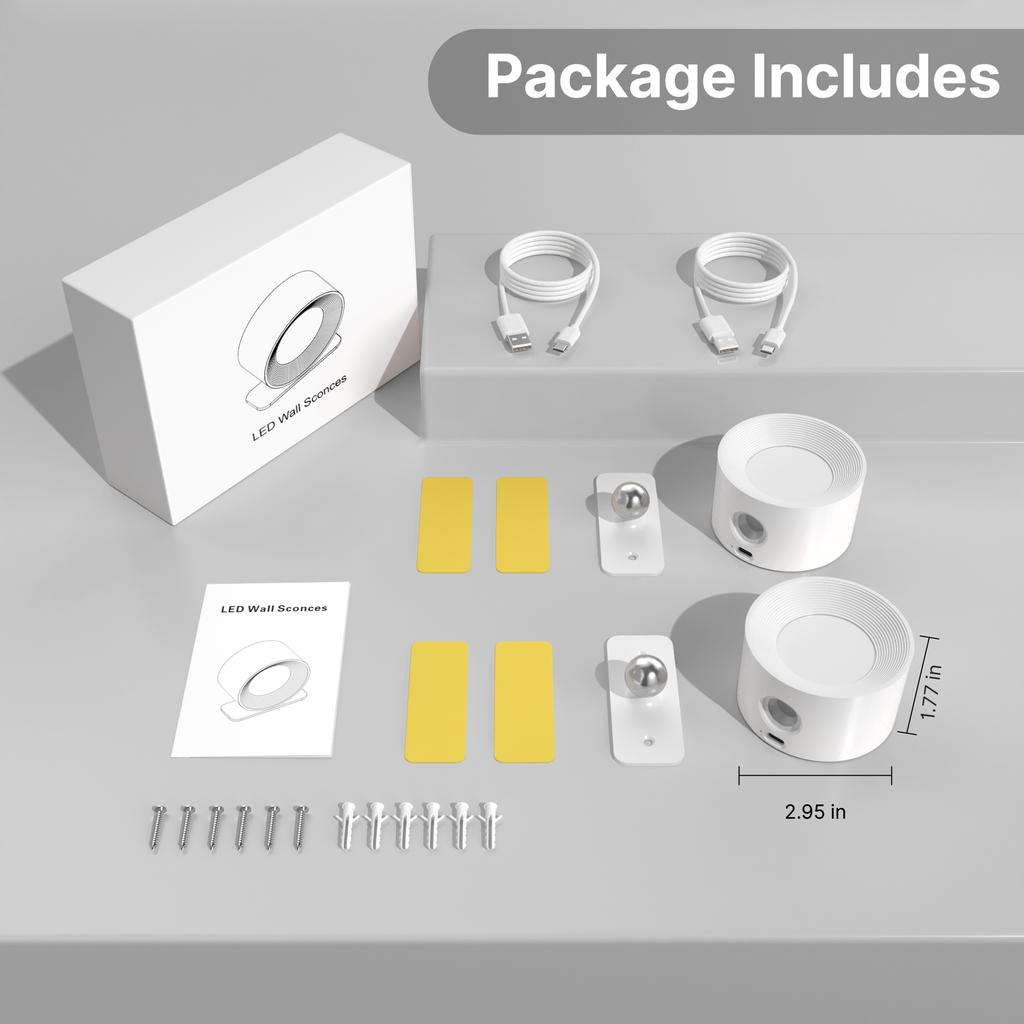 LED Indoor Wall Lamps with 2000mah Rechargeable Battery 360 Rotation Wall Light Adjustable Modern Nordic Fixtures Bedroom Decor