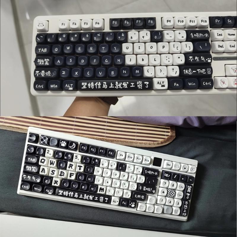 MOA Height Keycaps 135pcs Heat Sublimated Color Off Work Cats Theme Keycaps Set Customization for Mechanical Keyboards