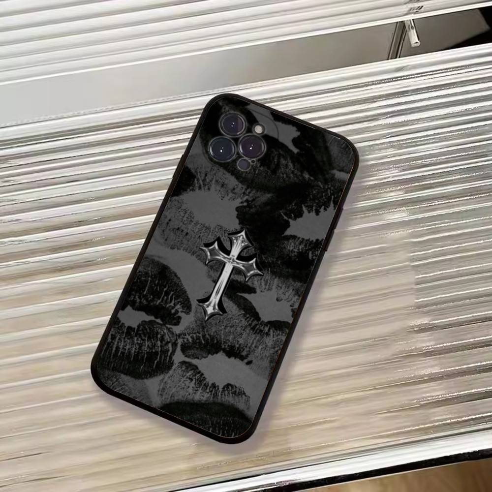 C-Cool Dark Catgothic C-Cross Phone Case For iPhone 17,16,15,14,13,12,11 Plus,Pro Max,XS,Soft Black Cover