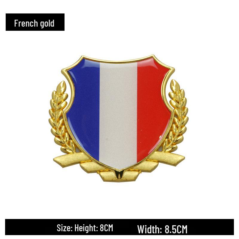 International Flag Car Sticker: Germany, UK, Italy, China, USA Wheat Ear Emblem for Rear or Side, Metal Finish