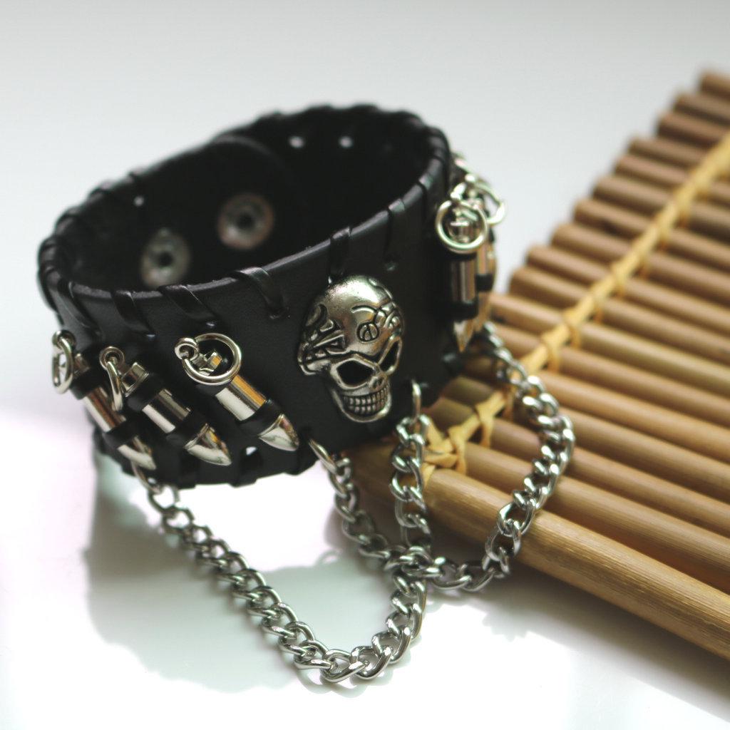European-American Punk Skull Rivet Leather Men's Bracelet