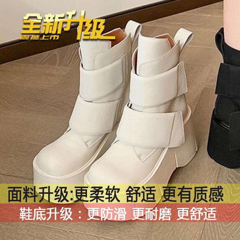 

European and American Spice Girls High Heel Short Boots Women s Spring 2025 New Waterproof Table Small Muffin Thick-soled Martin Boots 40