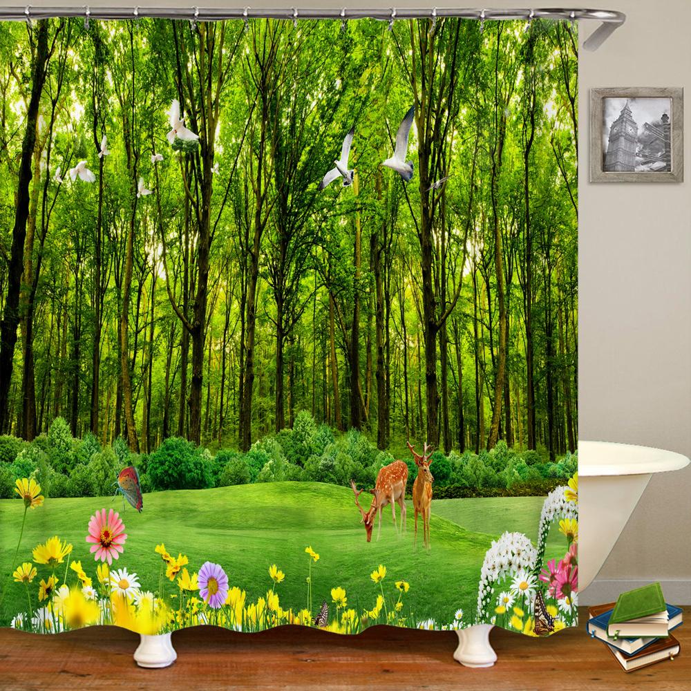 3d Printing Green Forest Waterfall Shower Curtains Waterproof Bathroom Curtain With Hooks Bath Curtain 180*200 Polyester Fabri