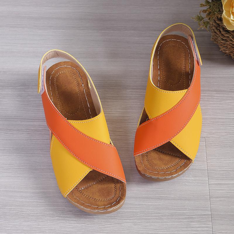 Women's Summer Cross-Border Platform Sandals - Plus Size, Open Toe, Thick Sole, Magic Tape Closure, European & American Style (Size 43)