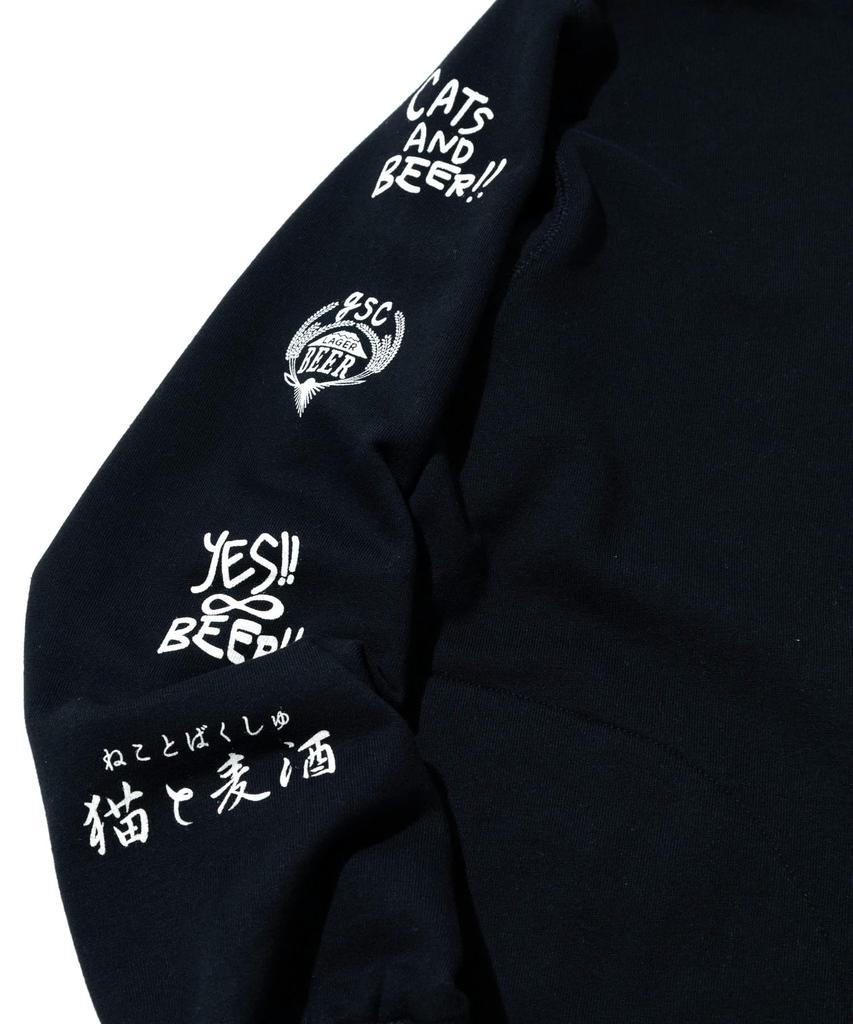 [go Slow Caravan] 352608 Air-Spun Fleece Crew Sweatshirt, Cat and Beer, Black, Size M