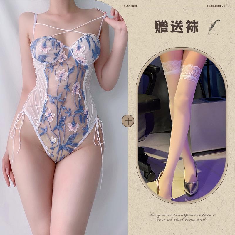 Sexy Ladies Mesh Embroidery Perspective Onesie Sexy Pure Sexy Underwear Set