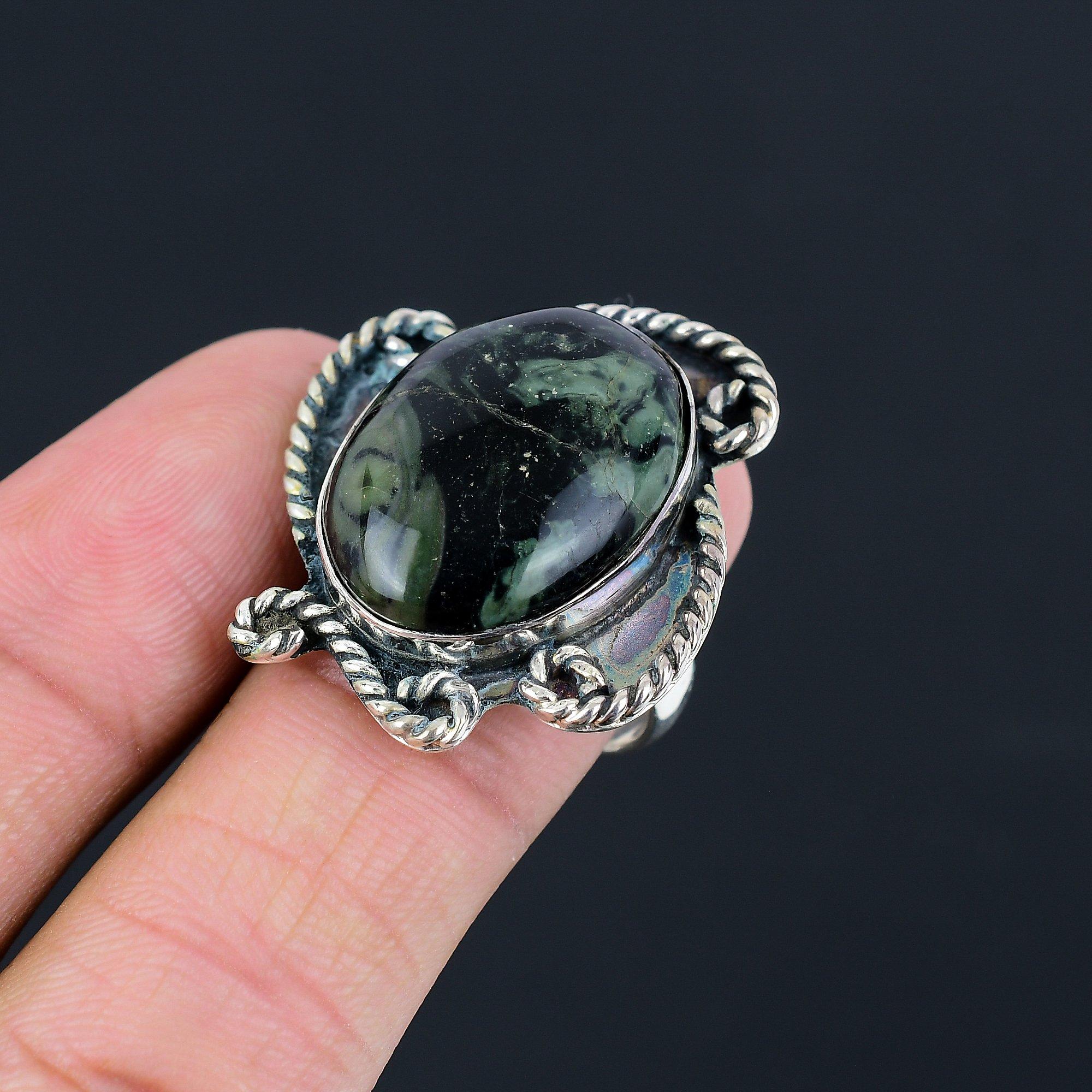 Mothers day Sale Sterling Silver Kambaba Jasper Stone Solitaire Boho Ring US 9 9