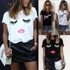 Trendy Women's Short Sleeve Graphic T-shirt With Black And White Print For Stylish Streetwear