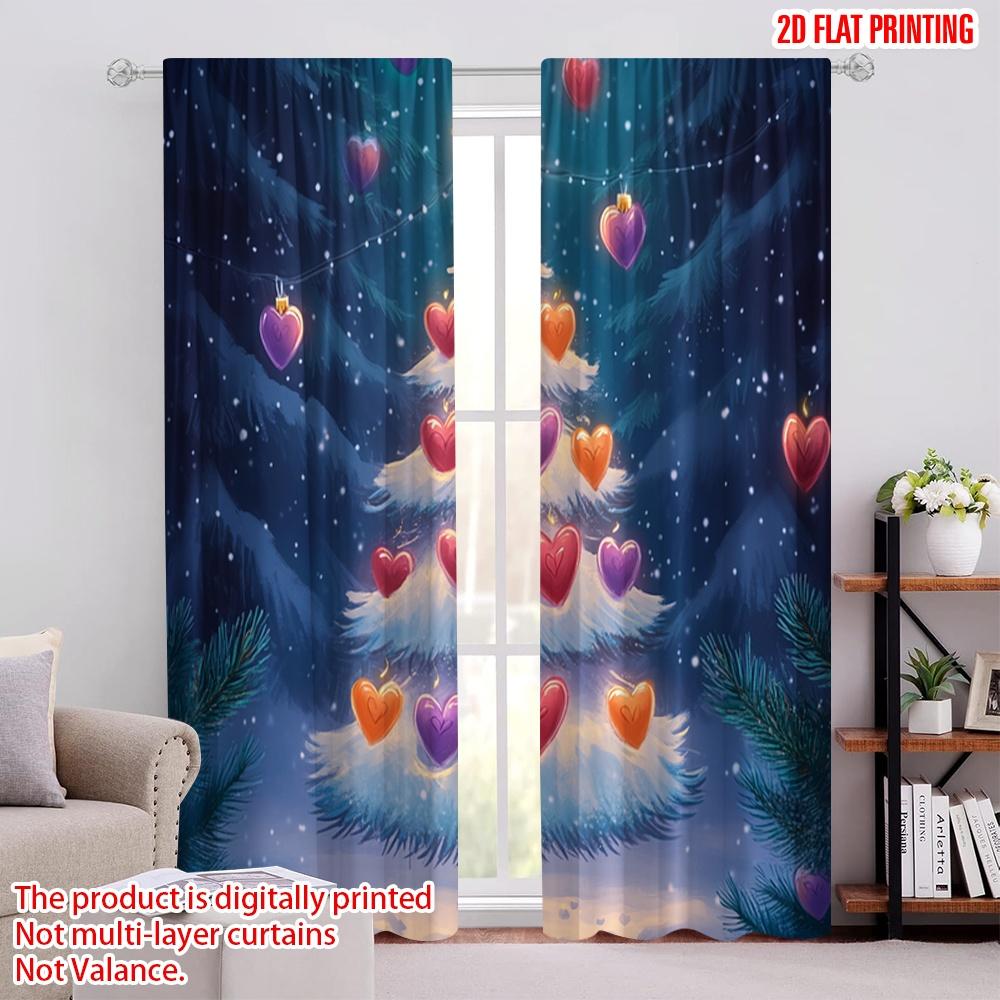 

2pcs,2D plane printing Popular Curtains Christmas Tree Hearts Ornaments (2) Durable Polyester (without rod) Decorations For Home 52.50 × 116.00 cm 2 pcs