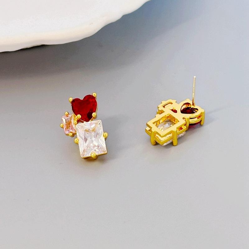 High-End Love Square Earrings Women'S Light Luxury Super Flash Zircon Contrasting Earrings