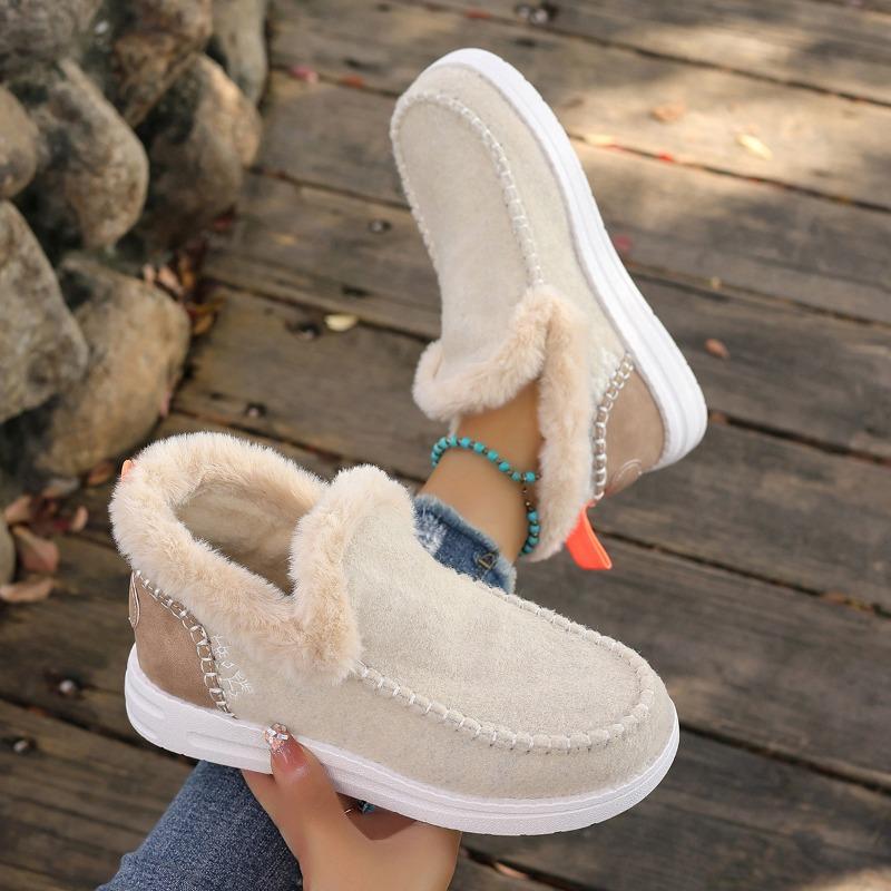 Women's Thick Snow Boots Winter New Round Head Suede Splicing Sleeve Soft Sole Anti-slip Wear-resistant Short Boots