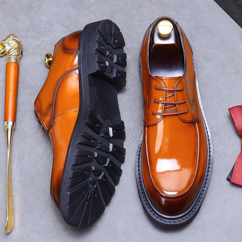 New High Quality Polished Business Casual Shoes British Men's Lace-Up Derby Shoes Bright Leather Formal Shoes Round Toe Loafers