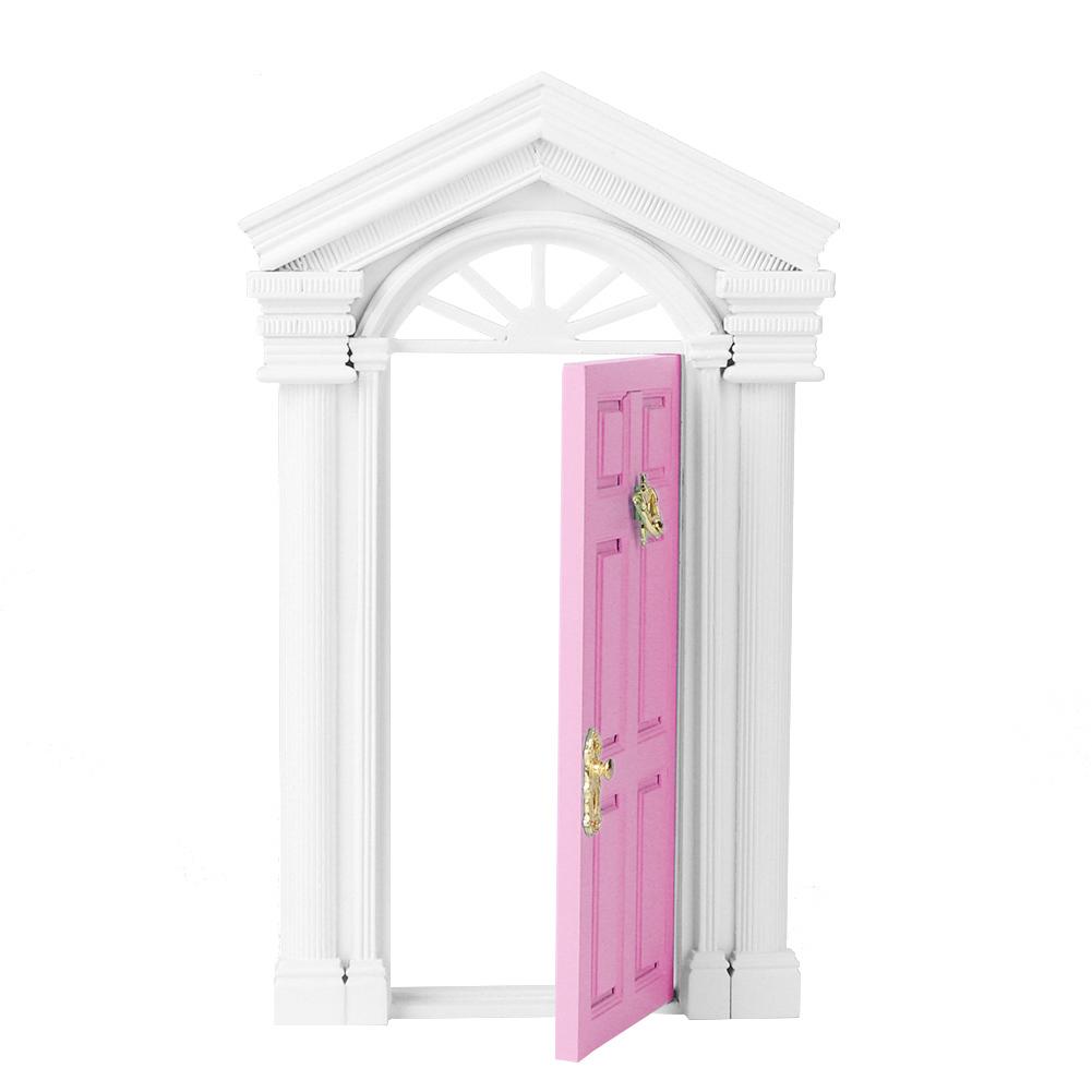 1:12 Dollhouse Miniature Little Mini Fairy Wood Birch Door Opening with AccessoriesPink
