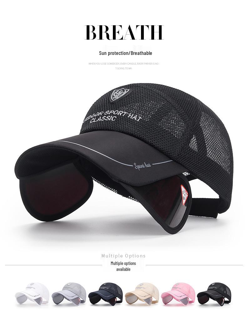 Unisex Summer Mesh Cap with Extended Telescopic Brim for Outdoor Sun Protection