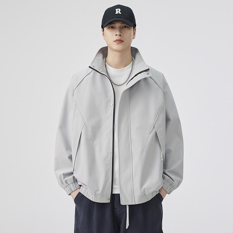 Men's Jacket Stand Collar Loose Casual Sports Workwear Autumn and Winter Men's Solid Color Versatile