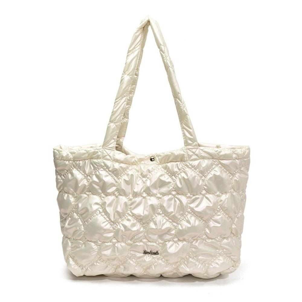 Large Capacity Quilted Heart Bag Korean Women's Handbag Casual Puffy Tote Bag  Girls