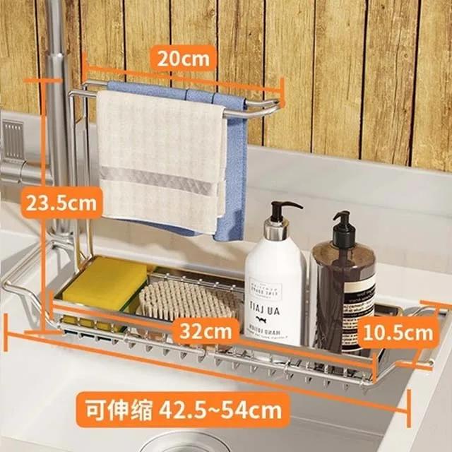 Telescopic Sink Shelf Adjustable Kitchen Soap Sponge Rag Brush Holder Stainless Steel Sink Drain StorageRack Sink Storage Basket