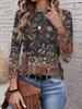 2026 New Women's Fashionable Long-Sleeved T-Shirt with Retro Floral Pattern, Perfect for Everyday Wear and Stylish Outfits