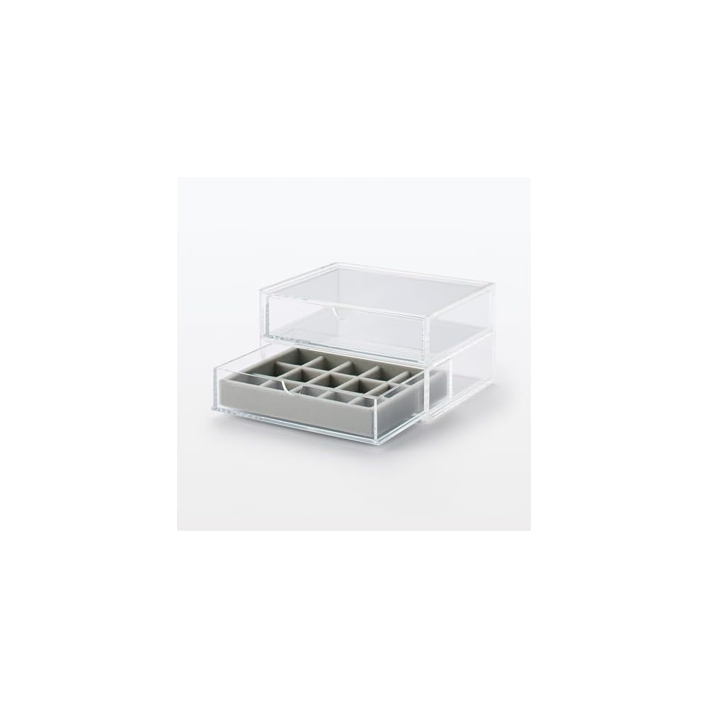 MUJI Stackable Velour Case with Lattice Design, for Acrylic Cases, Gray, 155cm (W) x 12cm (D) x