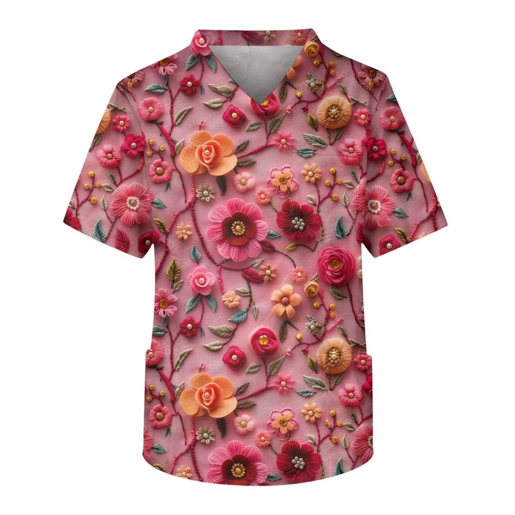 Męska codzienna bluzka z krótkim rękawem z dekoltem w serek i nadrukiem, z kieszenią na piersi