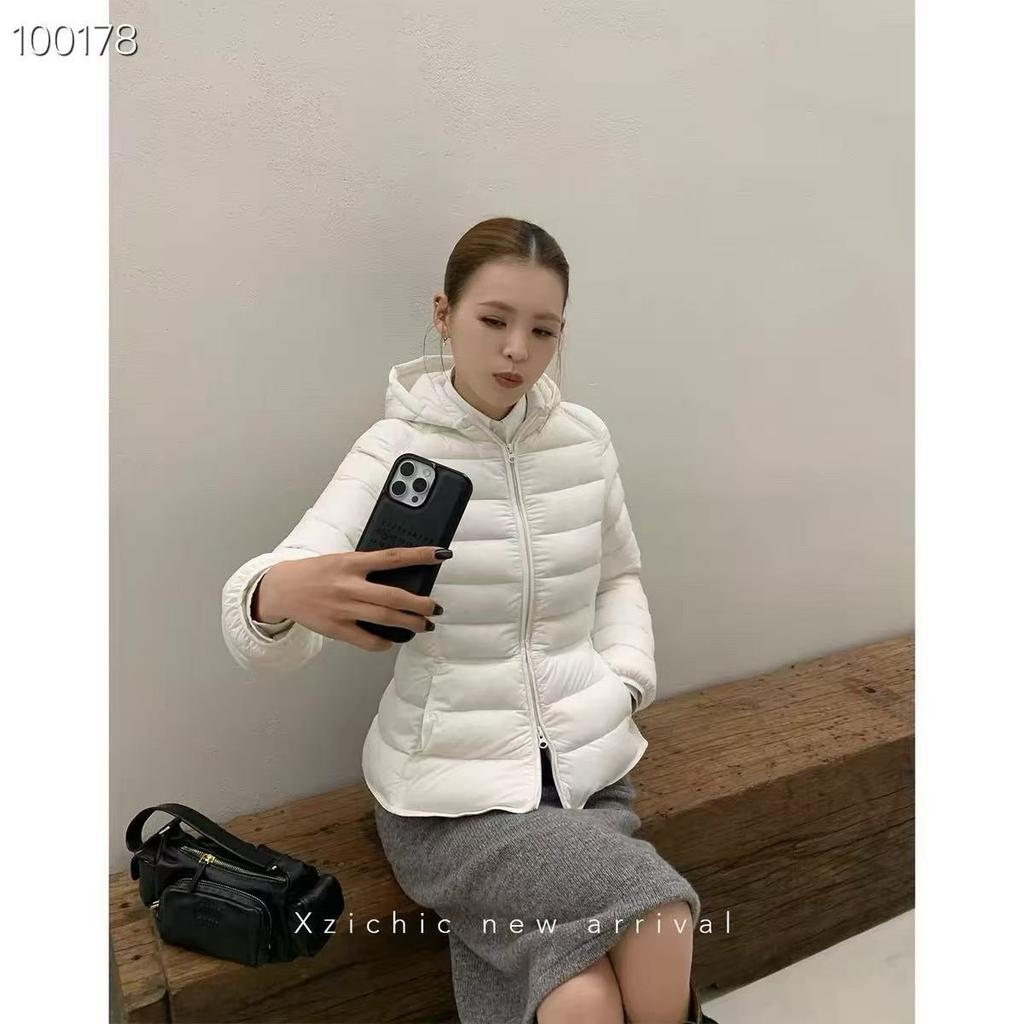 Women's winter new fashion versatile ribs down jacket light and thin hooded down cardigan warm jacket