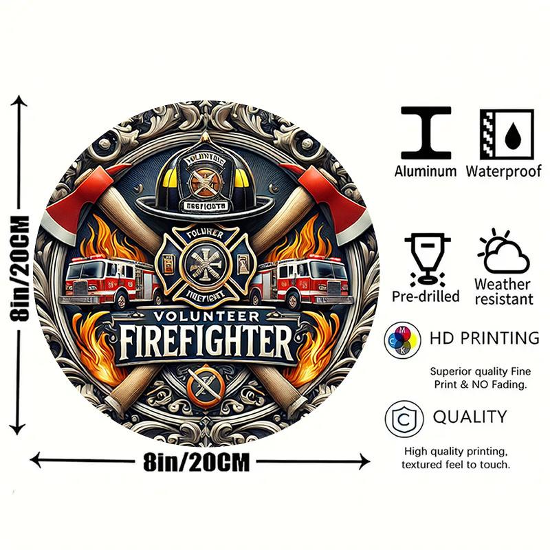 

Винтажная металлическая табличка «Пожарный-доброволец», Круглая, Железная бескаркасная настенная картина, Современный традиционный стиль, Декор для помещений 20x20cm белый
