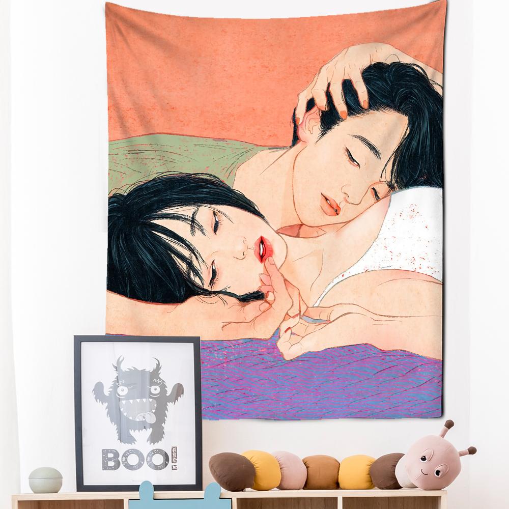 Personalized Girl's Tapestry Wall Hanging Kawaii Hippie Cartoon Art Bedroom Dormitory Curtain Home Decor