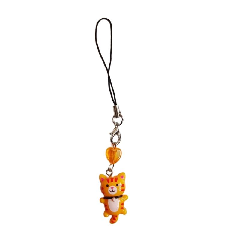 Cute Cat Pendant Phone Chain Strap Heart Charm Keychain Phone Lanyard Resin Keyring Bag Backpack Ornament Party Jewelry