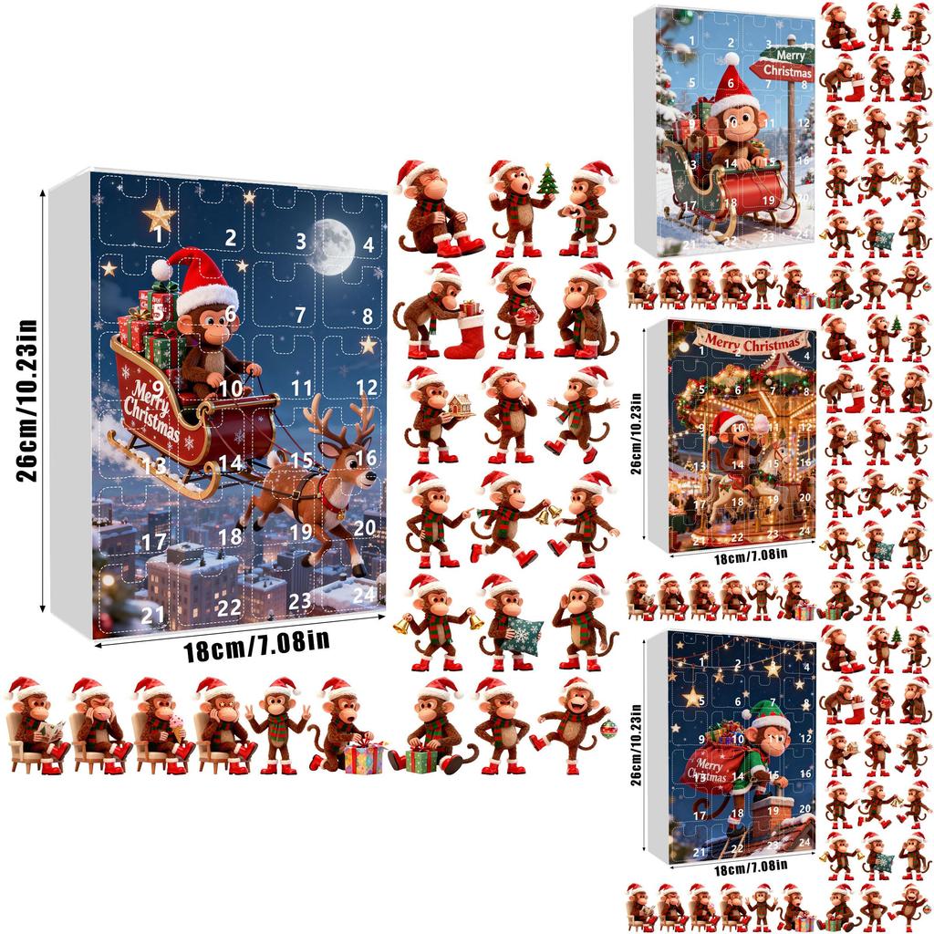 Christmas Countdown Blind Box With Monkey Christmas Tree Ornaments For Holiday Decor