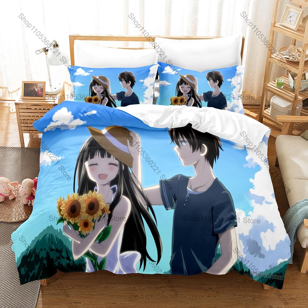 Cool Hyouka Bedding Set Duvet Cover + 2 Pillowcases Chitanda Eru Oreki Houtarou School Mystery Anime Bedroom Decor Kawaii Cute G