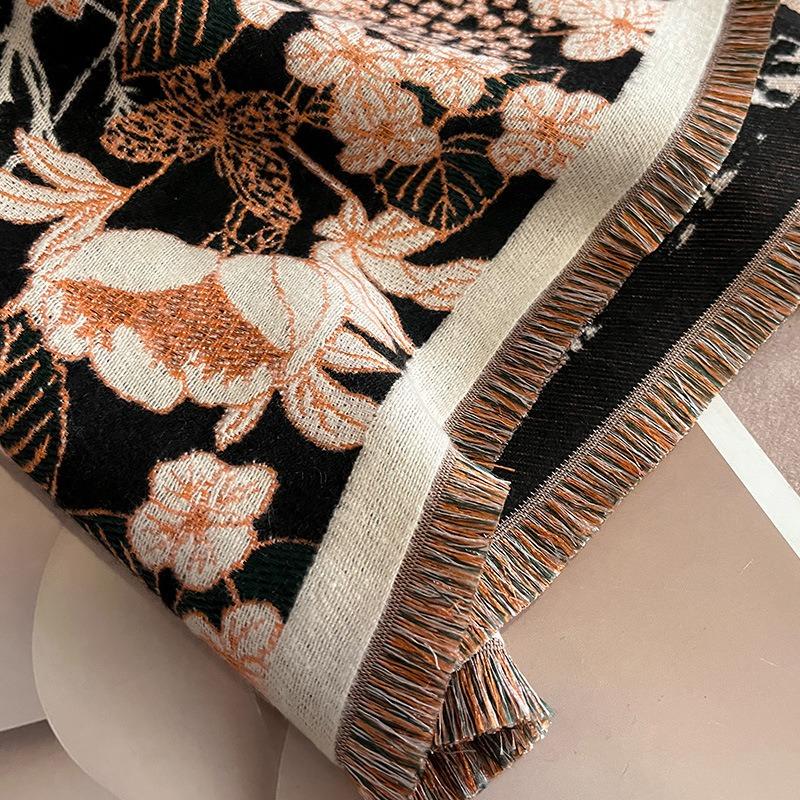 Women S Floral Pattern Faux Cashmere Scarf Winter Warm Fashionable Shawl