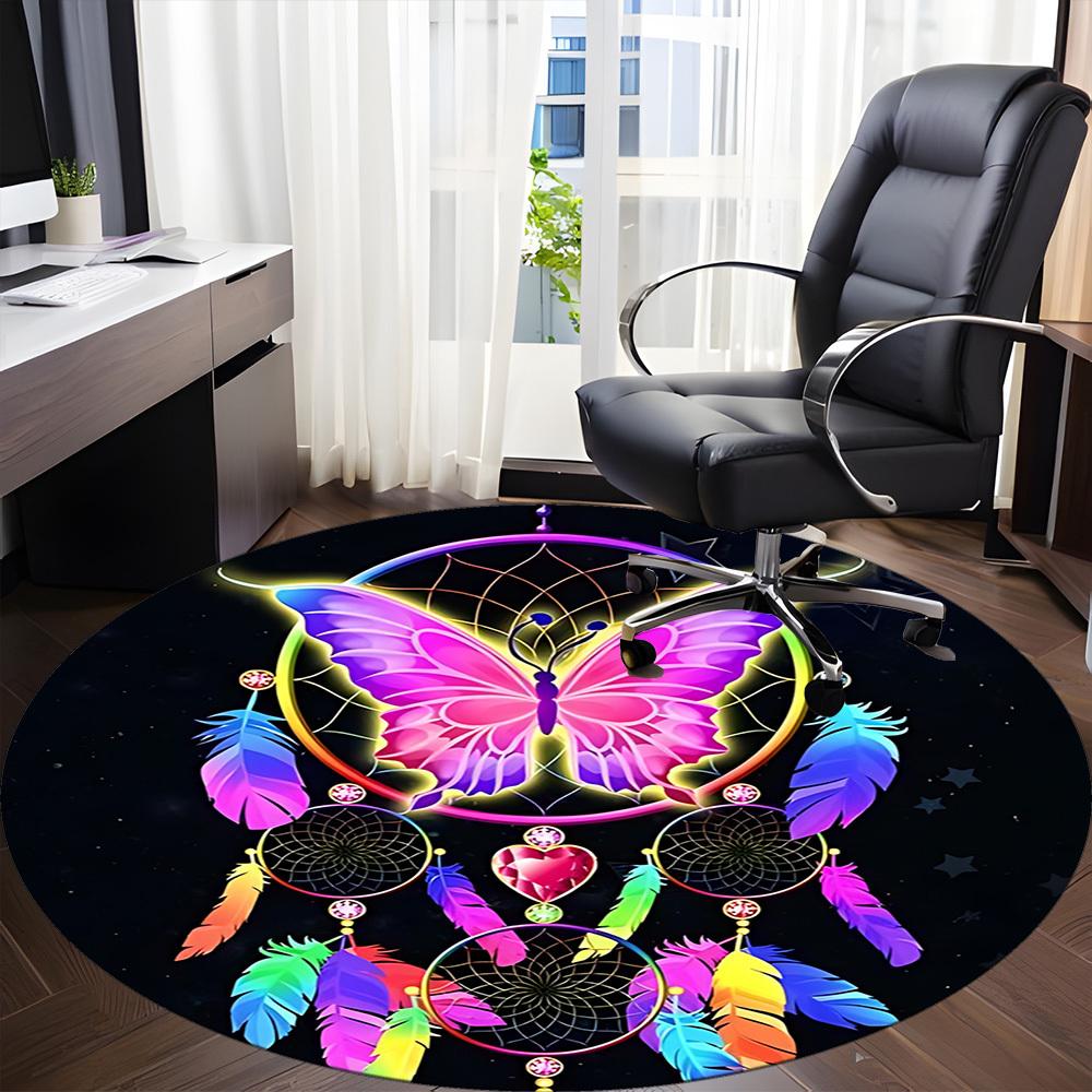 1PC Butterfly Dreamcatcher Office Round Area Rug,  Mat Suitable ForOffice, Under Office Chairs Bedroom Living Room Home Decor, Room Deco