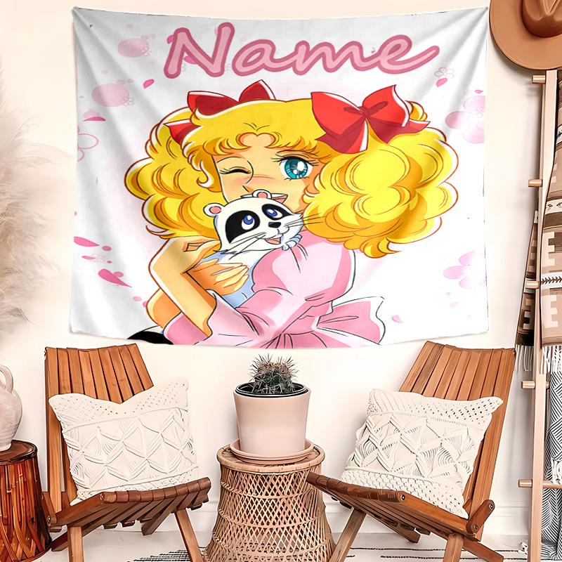 Personalized Candy Candy Background Tapestry,Custom Name Birthday Party,Multifunctional Wall Decoration for Home Decor,Various Occasions