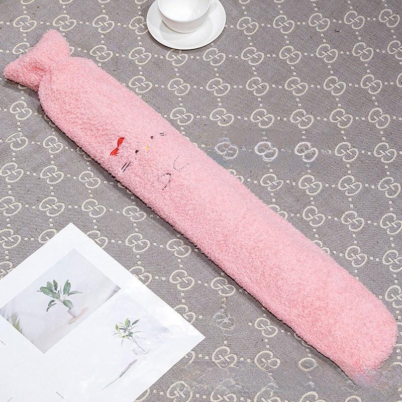 Cartoon Cat Shape Long Hot Water Bag With Soft Short Plush For Warmth And Gift Giving