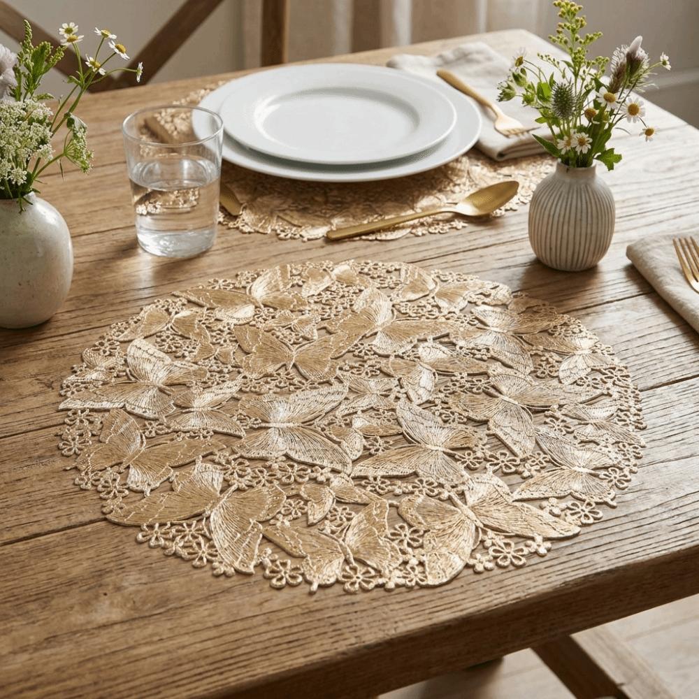4PCS Round Butterfly Dining Table Mat Hollowed-Out Tableware Pads Heat-Insulating Mat  Dining Table