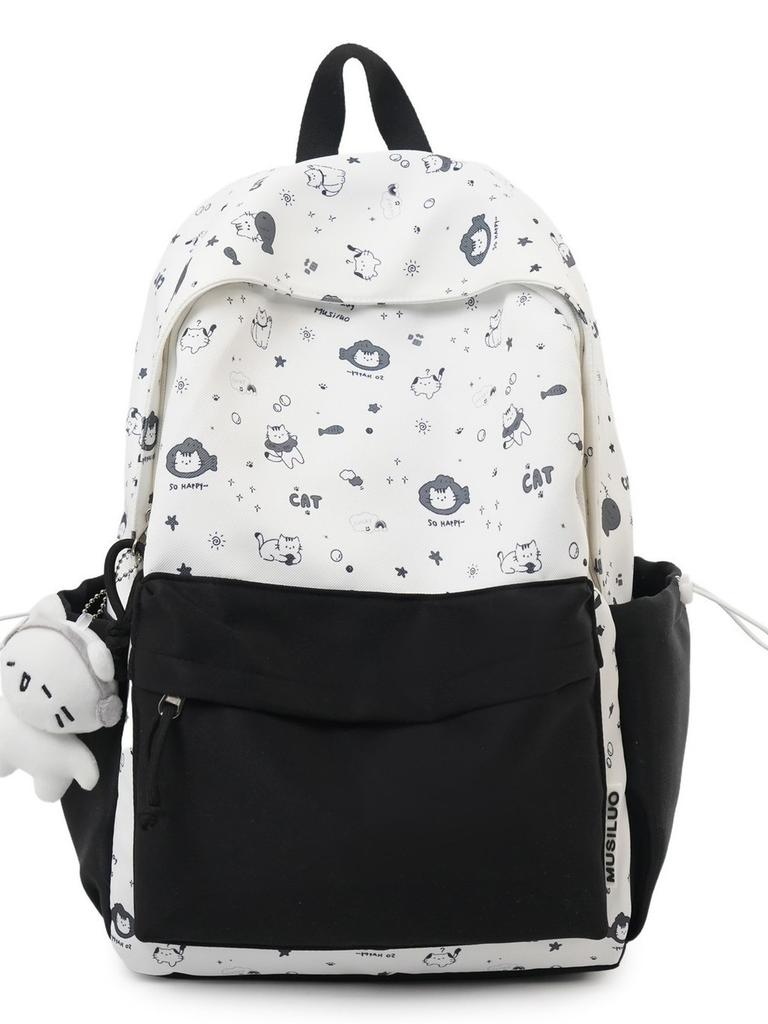 Cute Cartoon Cat Backpack For Girls With Nylon Material And Large Capacity For School And Travel