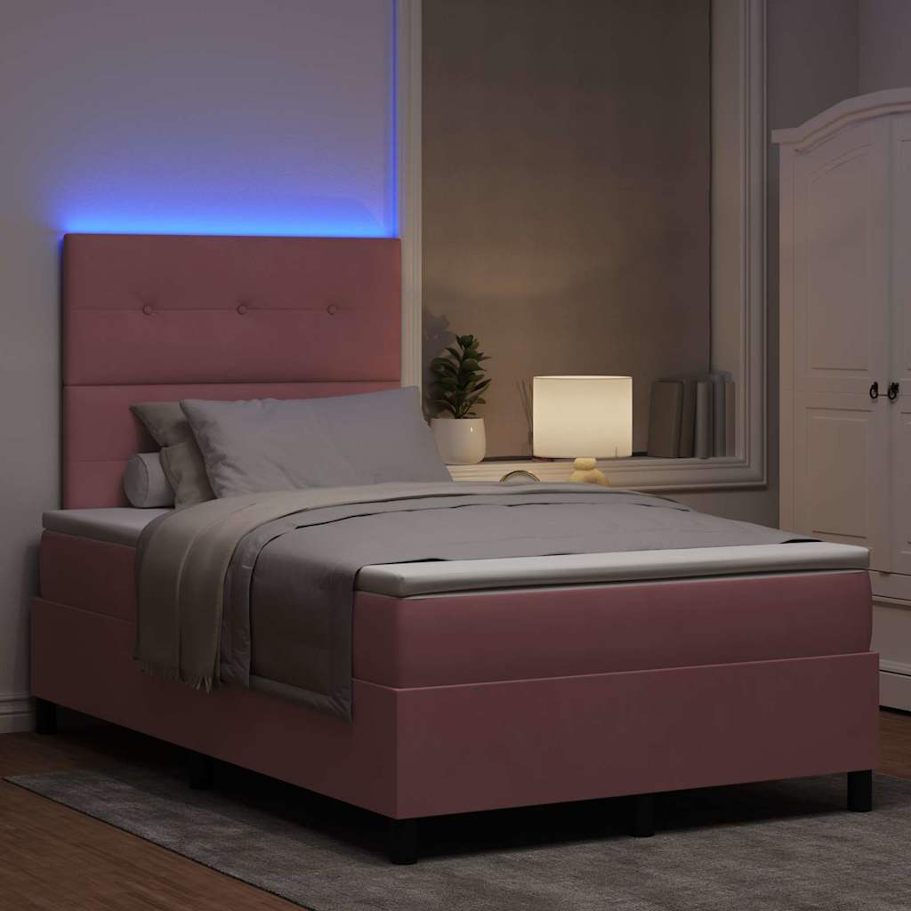 LED Box Spring Bed with Mattress Pink 120 X 190 Cm Velvet