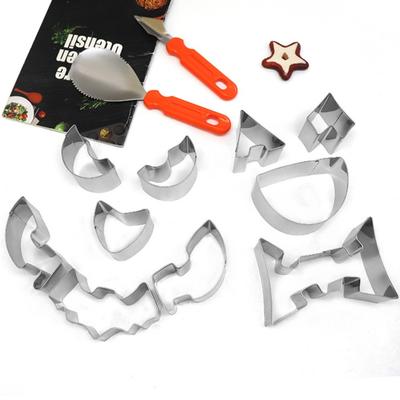 Set de Talla de Calabaza de Halloween, Cortador de Galletas con Cara de Calabaza y Set de Herramientas para Pastel DIY de Calabaza 10/12 Molde de Acero Inoxidable Cuchillo de Talla