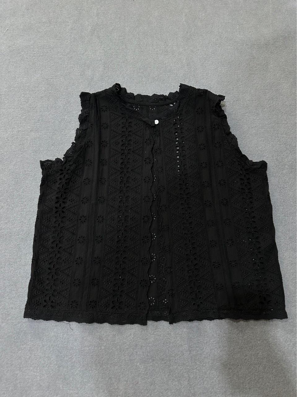 

Johnature Японский лес Многослойные универсальные вышитые ажурные жилеты Тонкий кружевной воротник Кружевные плечи Летние свободные жилеты One Size чёрный