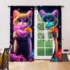 Set Of 2 Colorful Dream Cat Printed Window Curtain Treatment Bedroom Office Kitchen Living Room Study Home For Sitting Made Polyester With Rod Pocket