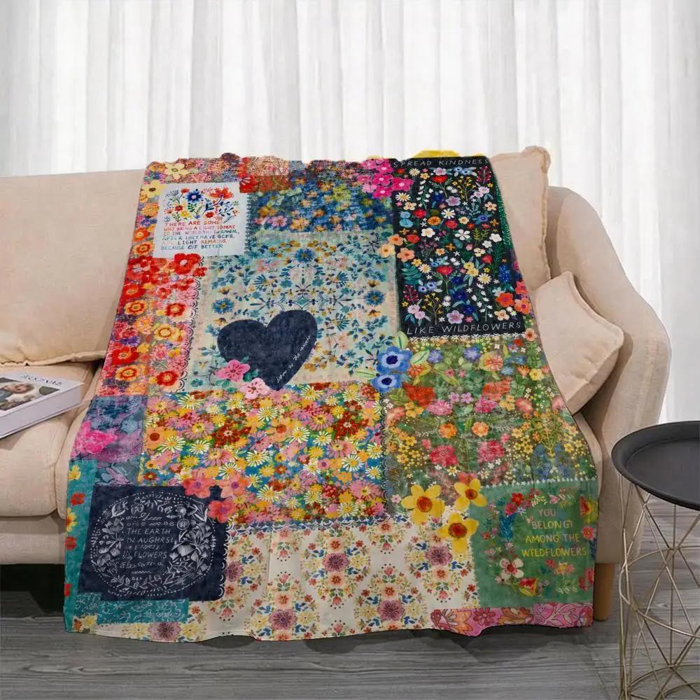 Country Patchwork Set Throw Lightweight 240G Flannel Blanket Soft Skin-Friendly For Summer Cooling