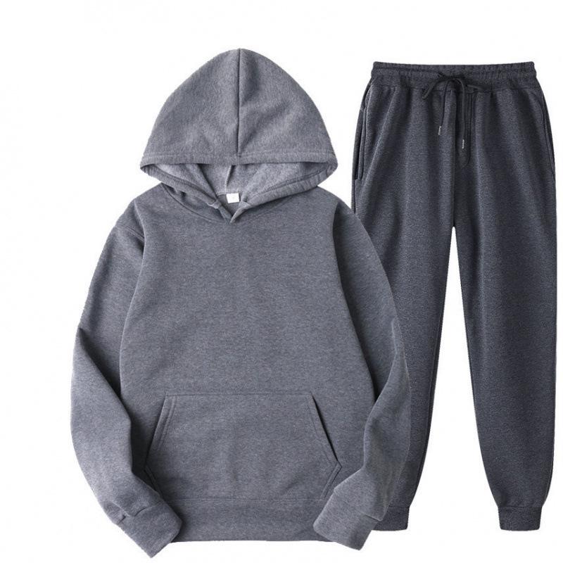 Unisex Casual Sports Hoodie Set - Solid Color Autumn/Winter Warm Velvet Jacket