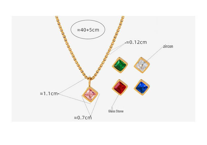 Versatile French Retro Emerald Glass Zircon Pendant Necklace with Titanium Steel and Pearl Chain for Women