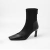 7CM fashionable and foreign style is thin, elastic and thin boots, female celebrity style versatile splicing square head thin heel small short boots, 